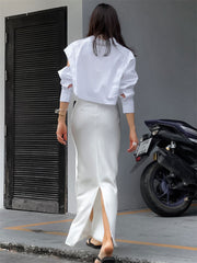 Solid Slim Long Skirt With Slit High Waist See Through Casual Maxi Skirts Women's Street Fashion Temperament Skirts Woman