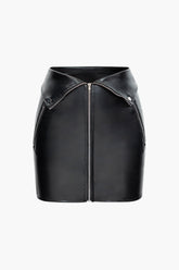 Faux Leather Foldover Waist Zipper Mini Skirt