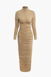 Turtleneck Ruched Long Sleeve Maxi Dress