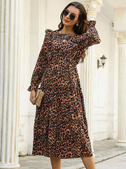 Bohemia Loose Leopard Round-Neck Dress