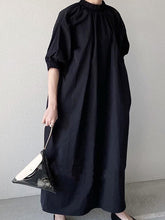 Simple Solid Color Stand Collar Loose Half Sleeve Shirt Dress