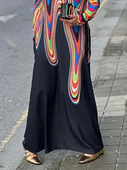 Long Sleeves Colorful Contrast Color Printed Off-The-Shoulder Maxi Dresses
