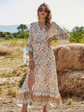 Vacation Flared Sleeves Buckle V-Neck Maxi Dress