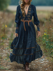 Floral Ruffled Long Sleeves Vintage Maxi Dresses