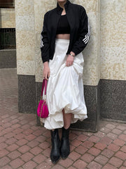 Silk Satin White Maxi Skirt Long Ruffled Pleated Skirts Elegant Lantern Pants A-Line Silk Long Skirts For Women NewChristmas Gifts