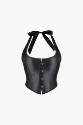 Hook And Eye Lace-up Corset Halter Top