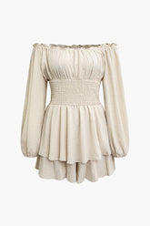 Dobby Off The Shoulder Pleated Mini Dress