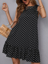 A-Line High Waisted Pleated Polka-Dot Split-Joint Round-Neck Mini Dresses