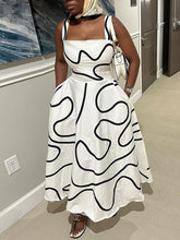 A-Line High Waisted Pockets Printed Split-Joint Spaghetti-Neck Maxi Dresses