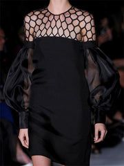 Long Sleeves Loose Hollow Solid Color Split-Joint Round-Neck Mini Dresses