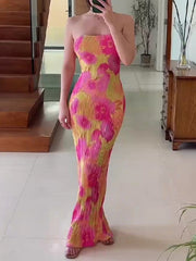 Flower Printed Tube Wrap Maxi Dresses