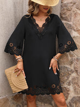 A-Line Half Sleeves Hollow Solid Color Split-Joint V-Neck Mini Dresses