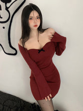 Red Square Collar Christmas Party Dresses Women Autumn Winter Basic Sexy Dress Bodycon Stretch Slim Mini Dress Cute for Girls