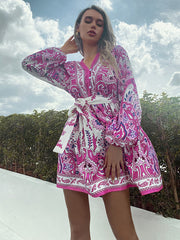 Bohemia A-Line Floral Printed V-Neck Dress