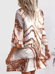 A-Line Flared Sleeves Layered Printed Split-Joint V-Neck Mini Dresses