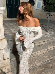 Lace Hollow Slim Mini Dress For Women One Shoulder Sexy Long Sleeves Club Party Dresses Bodycon Bandage Elegant AutumnChristmas Gifts