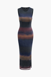 Tie Dye Mesh Sleeveless Slit Midi Dress
