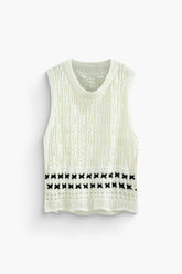 Contrast Stitch Crew Neck Hollow Out Crop Sweater Vest