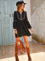 Vacation A-Line Solid Color V-Neck Mini Dress