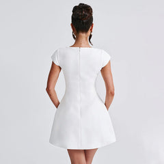 Fashion Square Collar Vest Mini Dress For Women Elegant Birthday Party Clothes A-Line High Waist Solid Patchwork DressChristmas Gifts