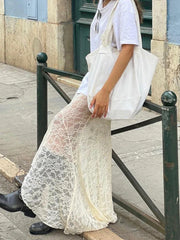 Lace Mesh Splice Long Skirts For Women 2024 See Through Sexy High Waist Maxi Skirt Femme Club Hollow Out Skirts LadiesChristmas Gifts
