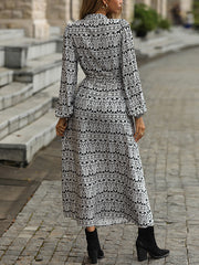 Bohemia Puff Sleeves Lace-Up V-Neck Dress