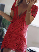 Solid Color Hollow Backless Short Sleeved Mini Dress