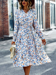 Bohemia Long Sleeves Floral Printed V-Neck Dress