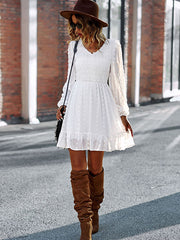 Vacation High Waisted Loose Solid V-Neck Dress