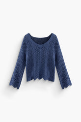 Asymmetrical Hem U Neck Long Sleeve Knit Top