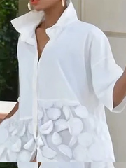 Half Sleeves Loose Applique Solid Color Split-Joint Lapel Collar Midi Dresses