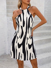 Drawstring Lace-Up Pleated Split-Joint Loose Sleeveless Halter-Neck Mini Dresses