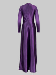 Solid Color Bodycon Long Sleeves Pleated Split-Front Tied Waist Deep V-Neck Maxi Dresses