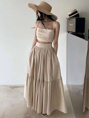 2024 New Fashion Elegant Elegant Ruffled Camisole+high Waist A-line Skirt 2 set