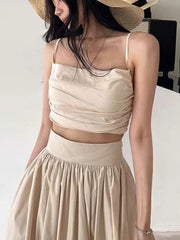 2024 New Fashion Elegant Elegant Ruffled Camisole+high Waist A-line Skirt 2 set