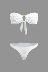 Textured O-ring Knot Back Tube Bikini Swimsuit
