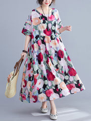 Original Floral Round-Neck Dresses