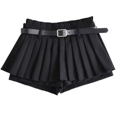 Low Waist Slim Mini Pleated Skirt For Women Summer Casual Black Belt Skirts Babes Fashionable Solid Une Jupe LigneChristmas Gifts