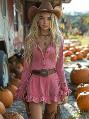 Solid Color Corduroy Ruffled Mini Dresses