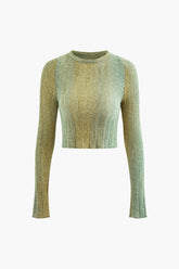 Ombre Round Neck Knit Long Sleeve Top