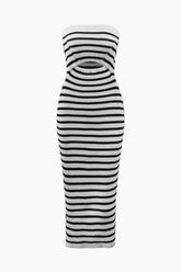 Stripe Cut Out Knit Strapless Midi Dress