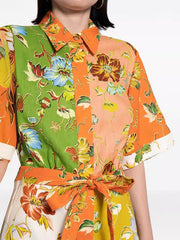 Short Sleeves Flower Print Lapel Collar Mini Dresses