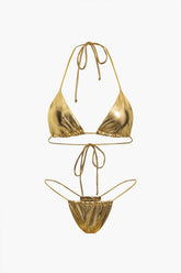 Metallic Halter Two-Piece Bikini Set
