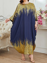 Contrast Color Printed Batwing Sleeves Long Sleeves Round-Neck Maxi Dresses