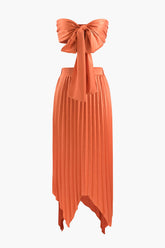 Knot Front Tube Top And Asymmetric Pleated Skirt Set