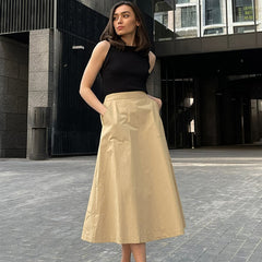 Fashion High Waist Solid Color Skirt Women's Summer Autumn Casual Elegant Long Skirt Loose Slim Pocket Commuting Skirt