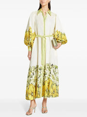 Floral Print Puff Long Sleeves Ruffled Maxi Dresses