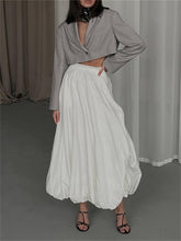 Silk Satin White Maxi Skirt Long Ruffled Pleated Skirts Elegant Lantern Pants A-Line Silk Long Skirts For Women NewChristmas Gifts