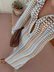 Multicolor Hollow Long Sleeves Bohemia Maxi Dresses