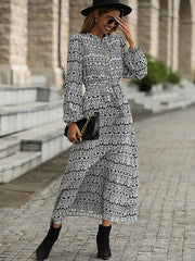 Bohemia Puff Sleeves Lace-Up V-Neck Dress